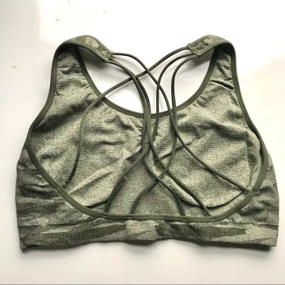 PRO FIT Seamless Olive Green Camouflage L Workout Activewear Bra Size Large - Picture 10 of 12